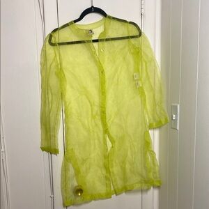 Anne Klein Sheer Neon Green Button Down Shirt